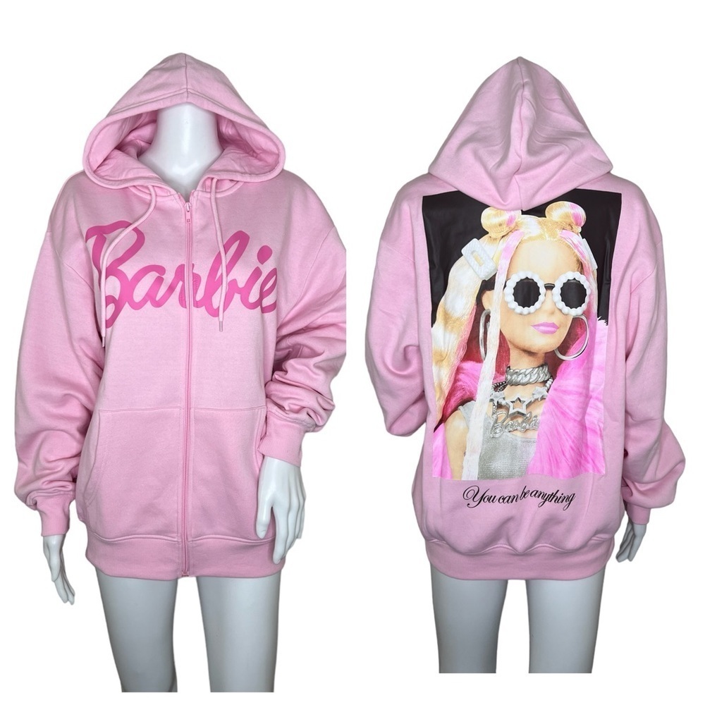Barbie Women’s Pink You Can Be Anything Full Zip Hoodie Sweatshirt